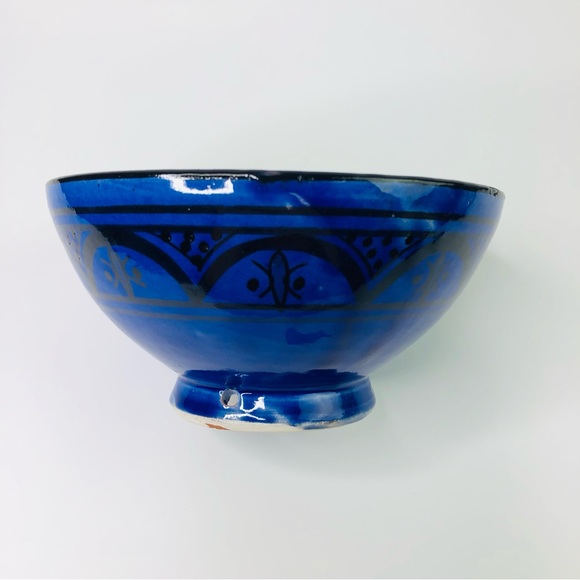 Handmade Moroccan Decor Bowl Royal Blue Pottery Diameter 6.5" Signed ASSACA - Picture 7 of 7